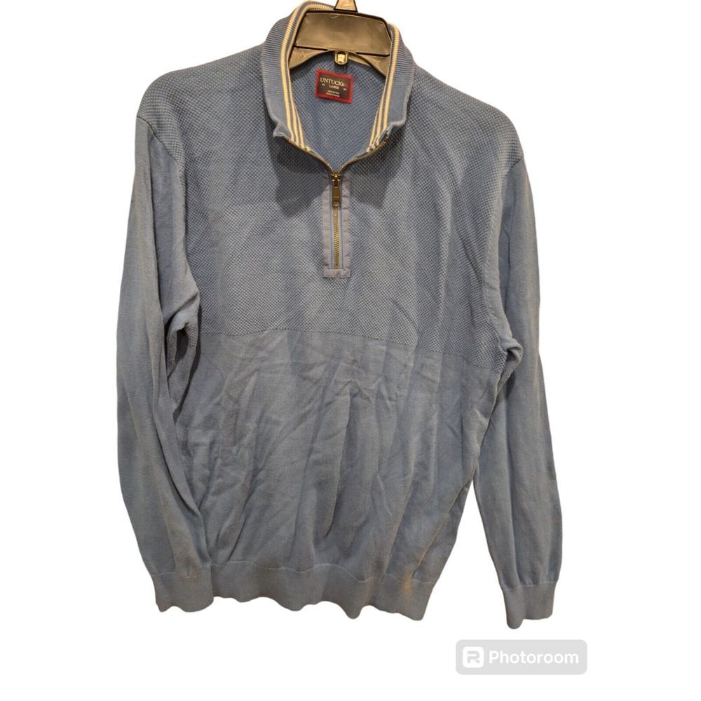 UNTUCKit Mens Sweater Mens Size Large L Blue 1/4‎ Zip Cotton Pullover